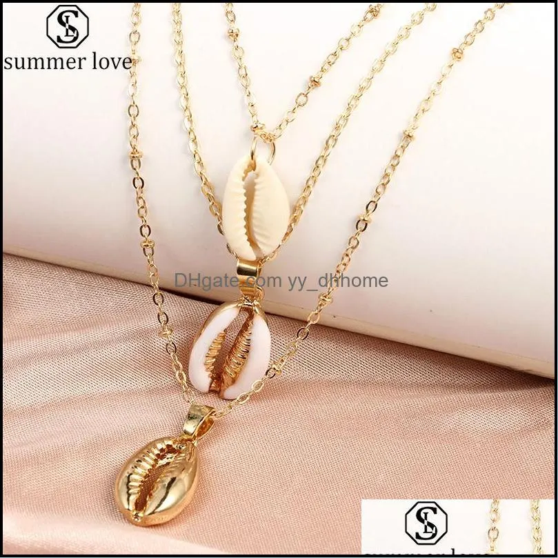 three layers of shell pendant necklace natural shell gold chian women friend designer necklace 2020 bohemian jewelryz