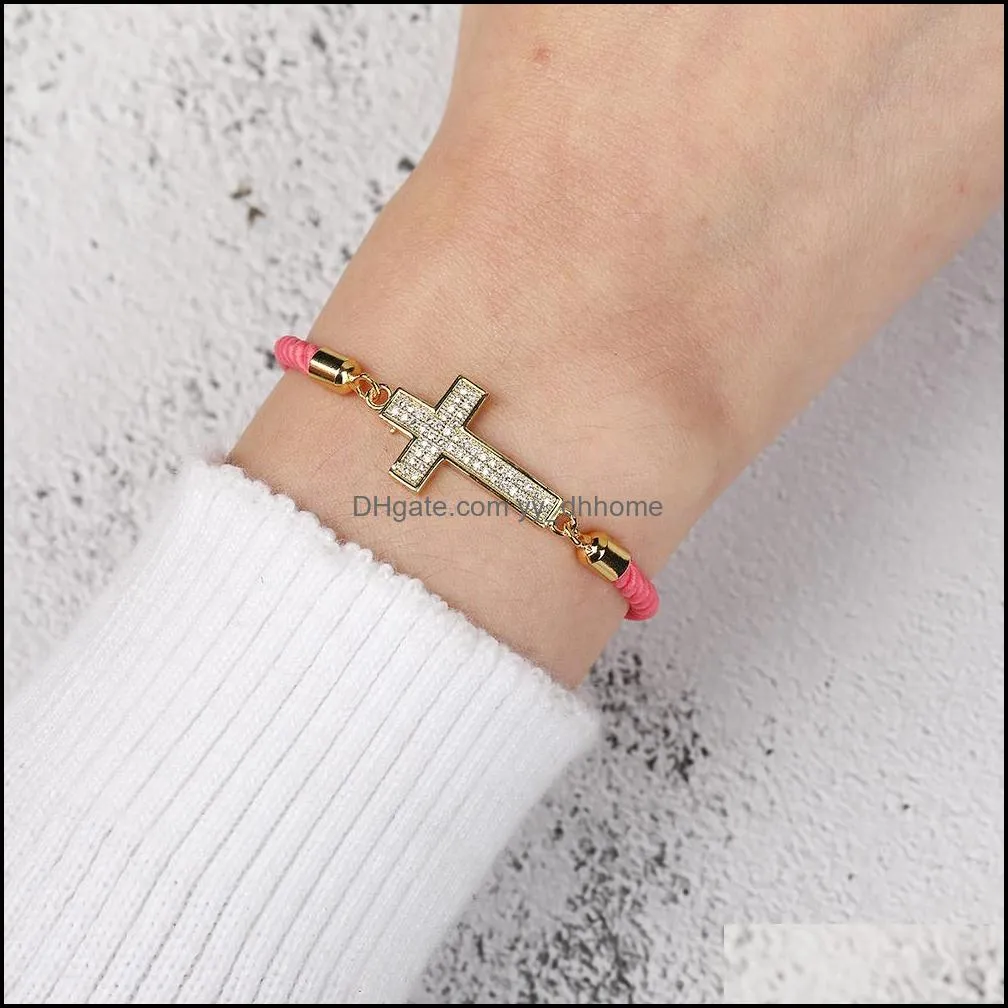  est designer cross copper inlaid zircon bracelet charm fashion high quality bracelet braided rope gift jewerly for women wholesale