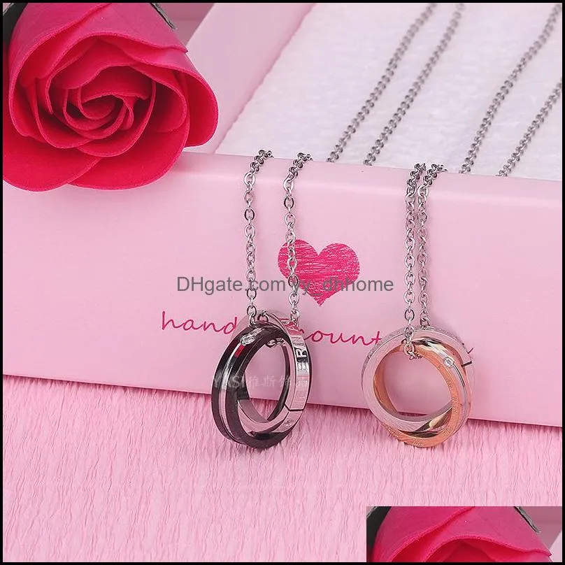 fashion double circle pendant necklace for couple letter interlocking hoop infinity charm necklace eternity valentines day