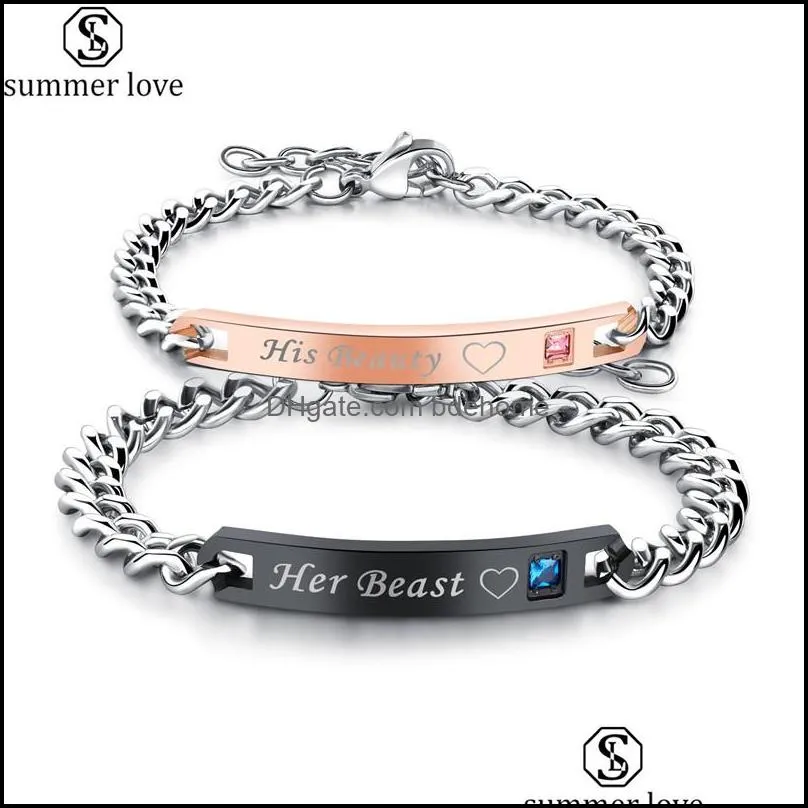 fashion stainless steel couple bracelet for lovers cubic zirconia promise love bracelet anniversary valentines day jewelry giftz