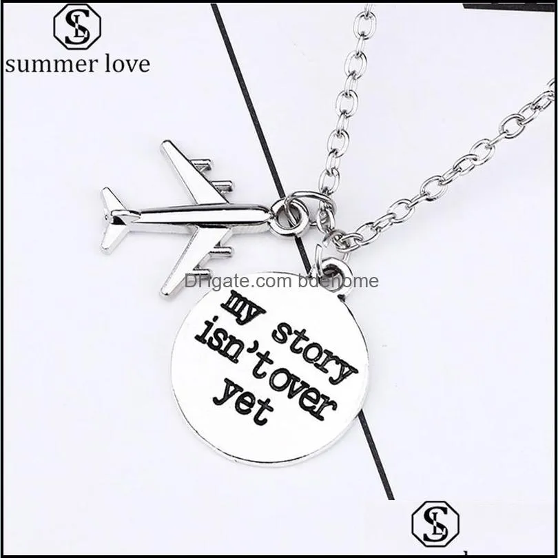 diy air plane necklace for women men letter my story isnt over yet pendant silver chain letter motivational pendants necklacesz