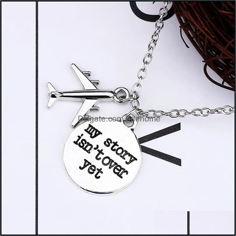 diy air plane necklace for women men letter my story isnt over yet pendant silver chain letter motivational pendants necklacesz