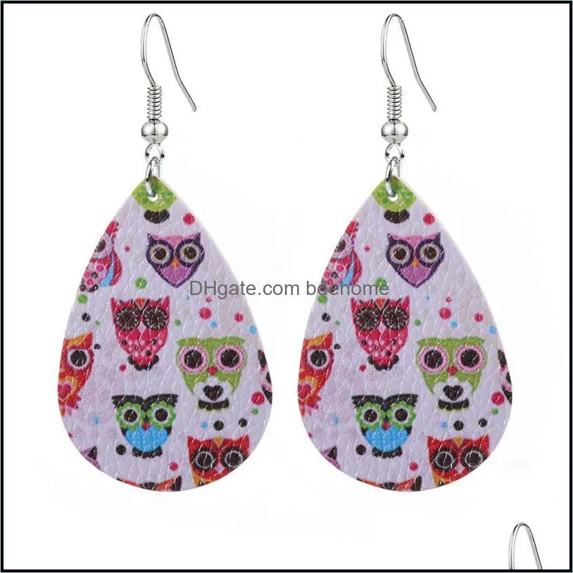 2020 colorful pu leather drop earrings for ladies women teardrop shape dangle double sides hook earrings fashion designer jewelry