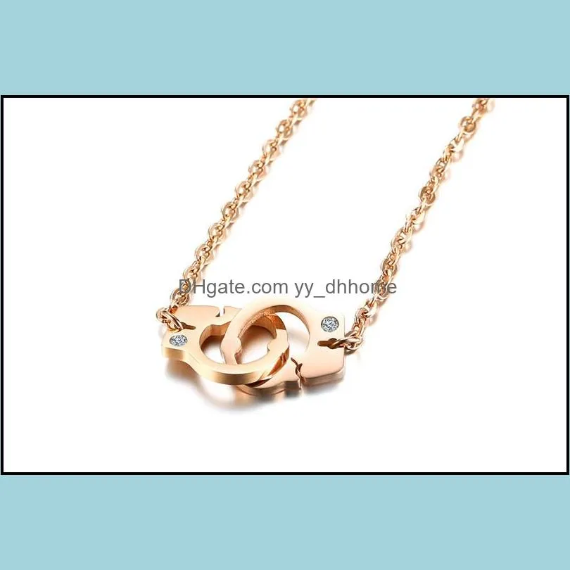 trendy handcuff pendant necklace rose gold chain rhinestone clavicle necklaces for women fashion neck jewelry as valentines day