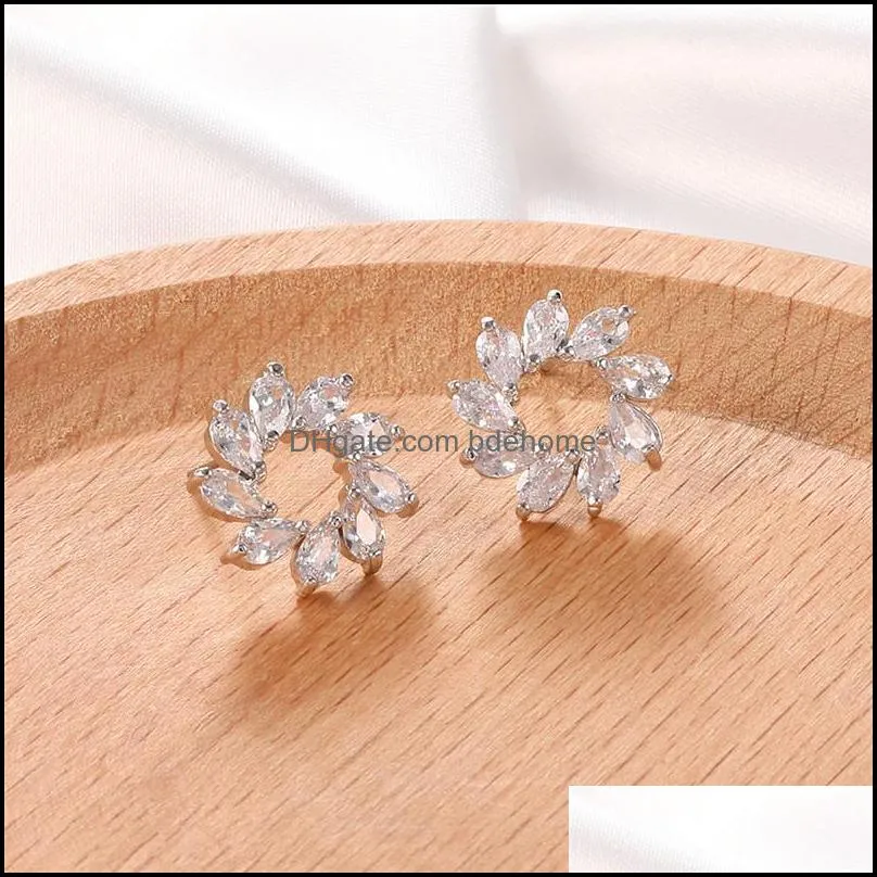 fashion cubic zircon crystal earrings fashionable flower stud earring gold rose gold silver for women wedding party giftz