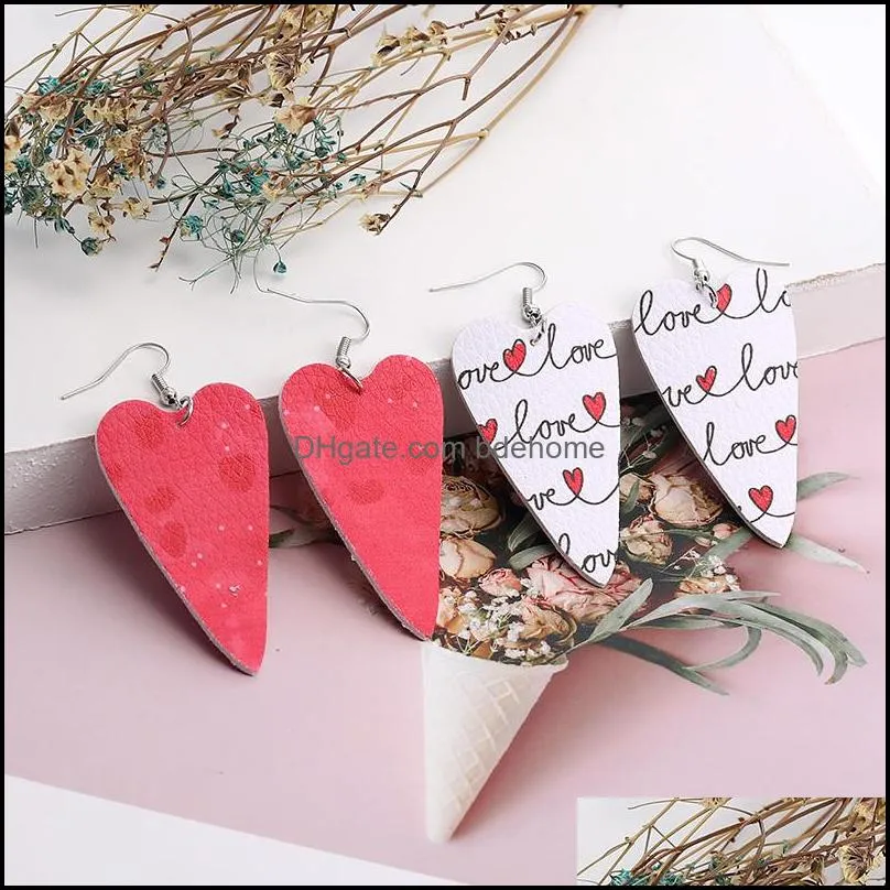 fashion love heart pendant leather earrings red and white cute angle dangle earrings for women valentines day jewelryz