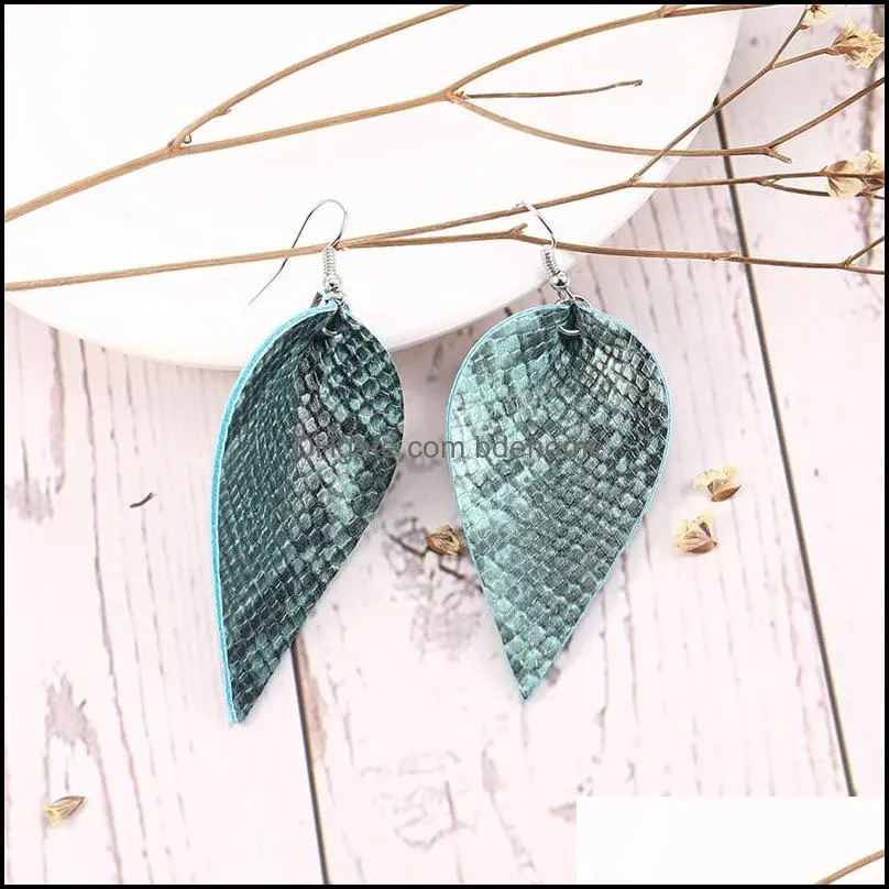  fashion snake skin faux leather earring for women bohemian earrings leaf light printing oval teardrop dangle earring christmas