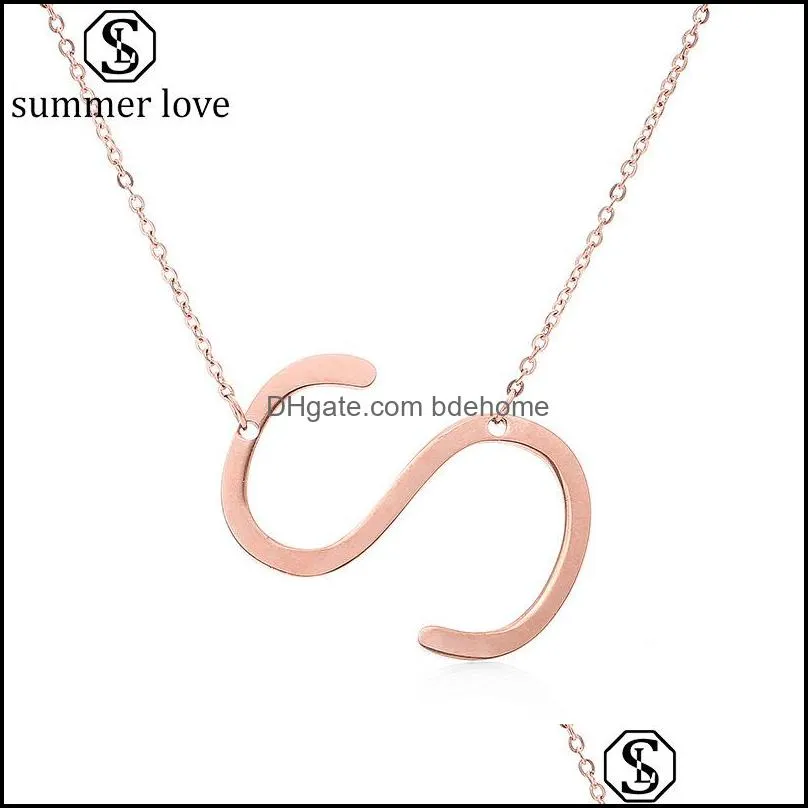 rose gold plated stainless steel necklace az english alphabet initial capital letter pendant necklace fashion jewelry for women