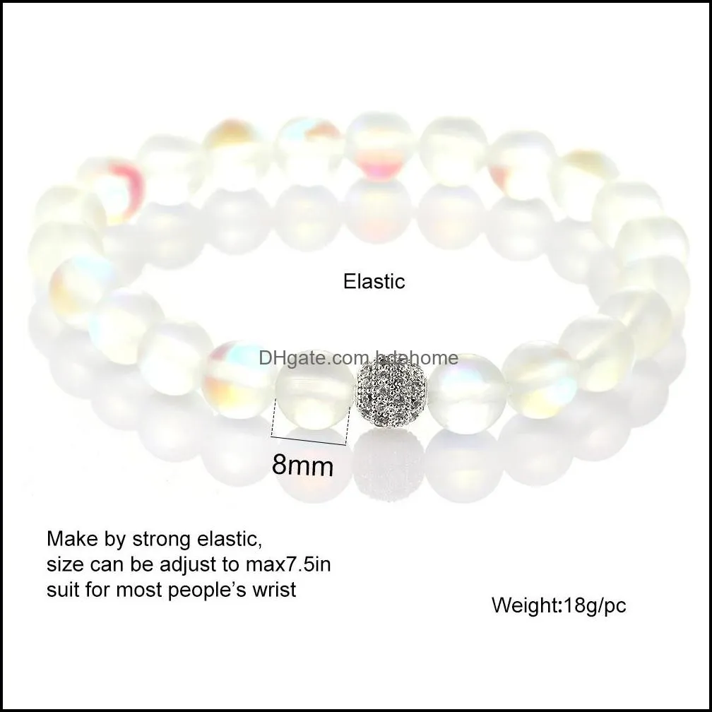 fashion colorful moonstone glitter crystal bracelet for women elastic adjustable round shape loose bead bracelet lucky jewerly gifty