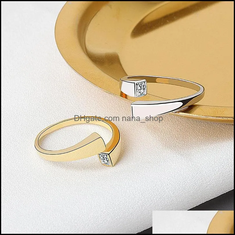 korean delicate square cubic zircon ring for women girls micro paved open adjustable rings fashion jewelry gifts