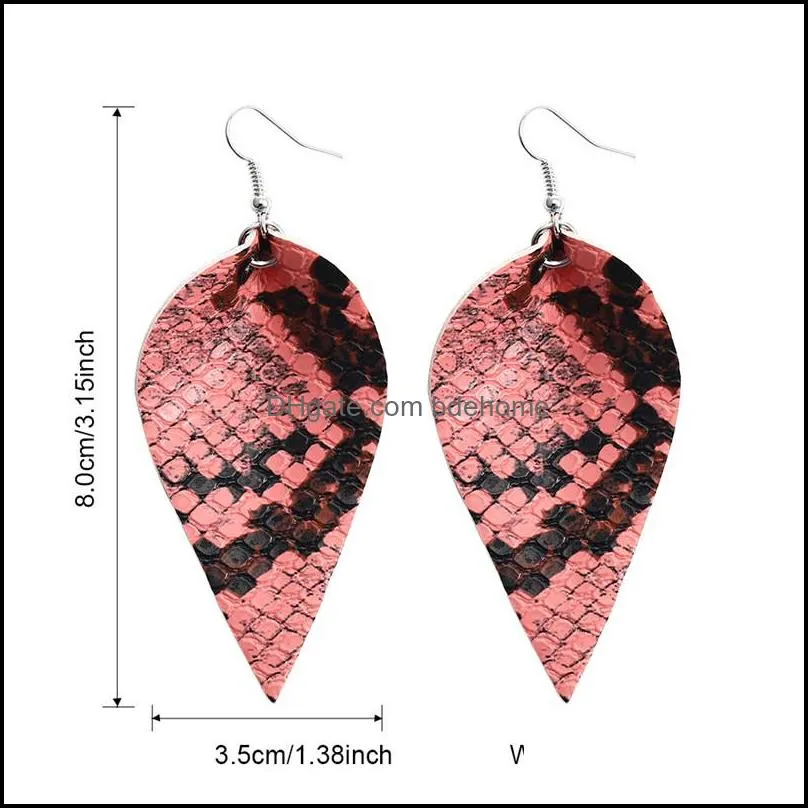  fashion snake skin faux leather earring for women bohemian earrings leaf light printing oval teardrop dangle earring christmas