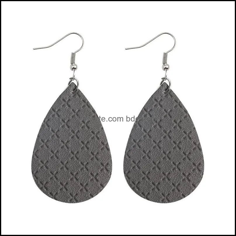  designer pu leather teardrop earring silver hook lattice leather dangle earrings for women jewelry gift wholesale 2020