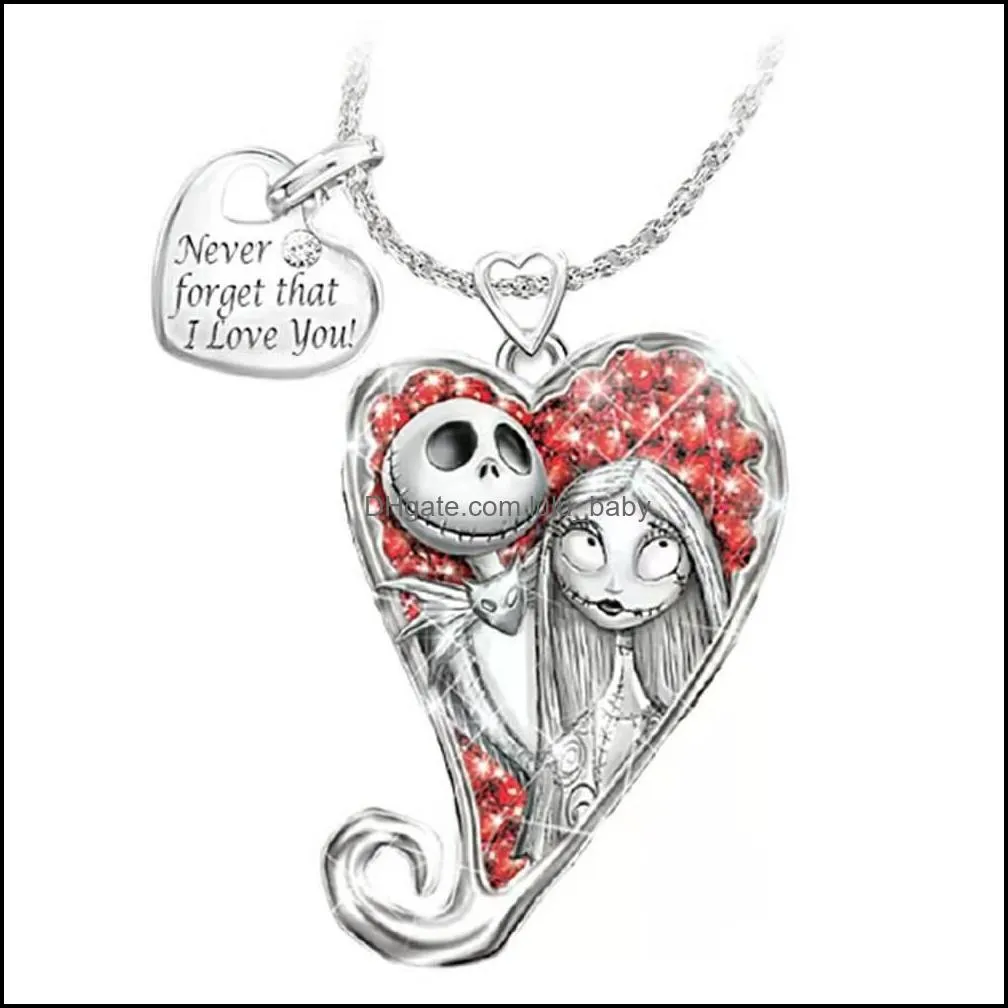cute woman necklaces jewelry gothic christmas night horror heartshaped diamond grimace doll necklace pendant
