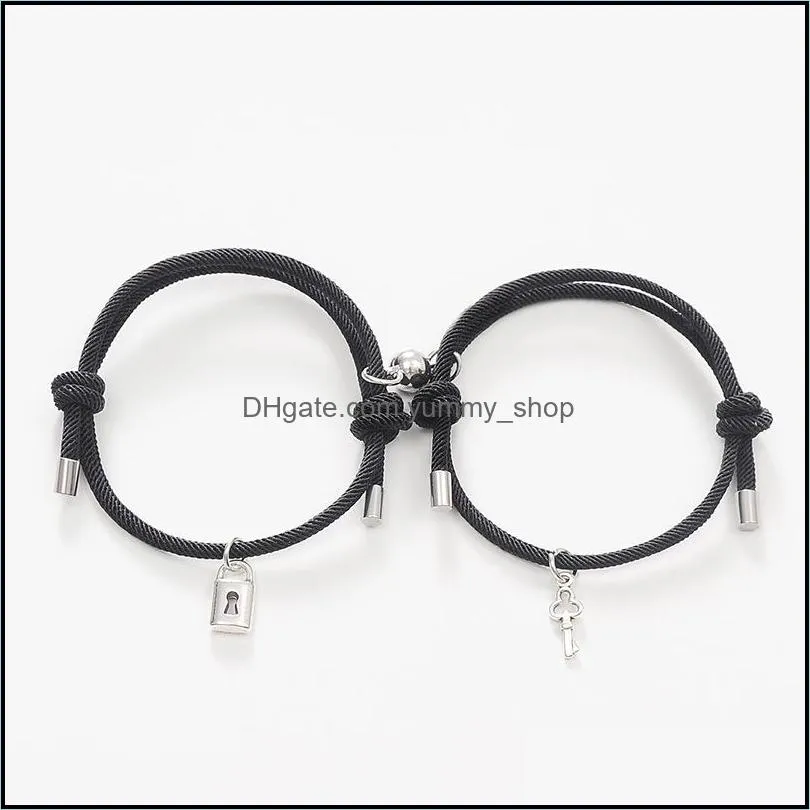 romantic magnet link bracelet couple classic key lock pair braslet lucky black red rope braclet anniversary gift attract brazalete