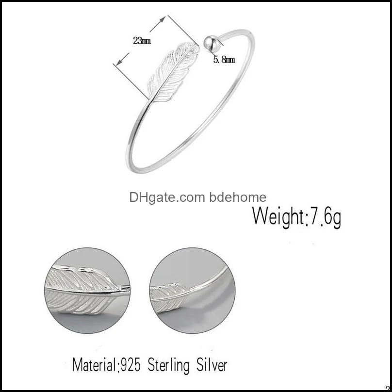 trendy 925 sterling silver leaf charm bracelets bangles for women open adjustable bracelet fashion wedding valentines day gift