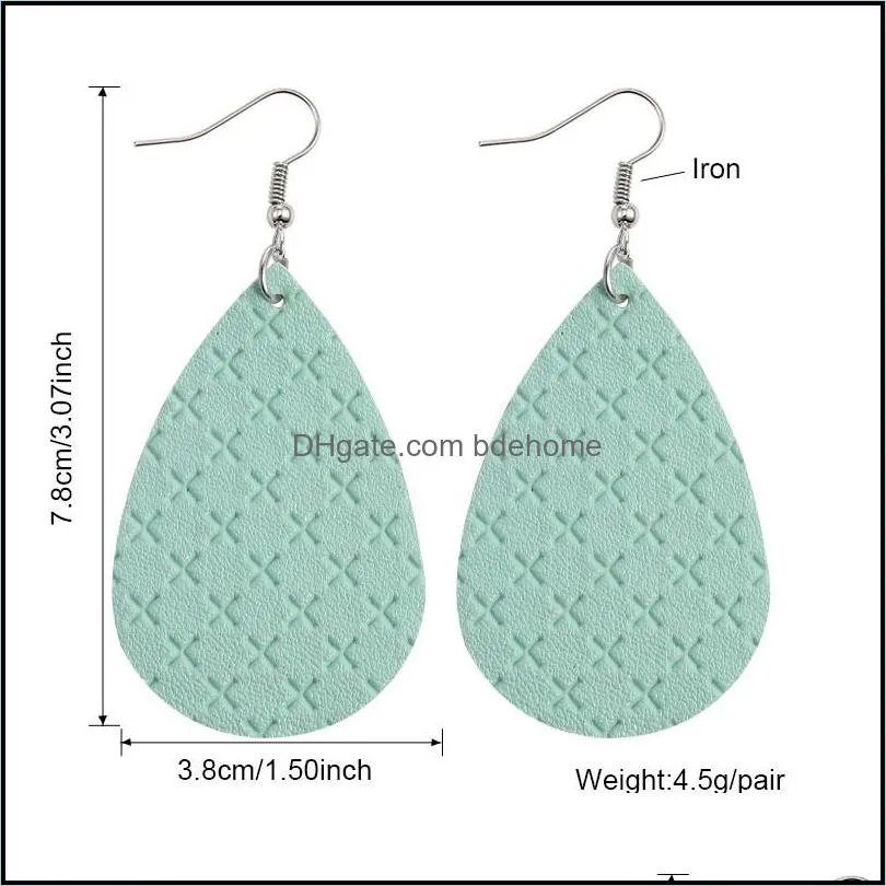  designer pu leather teardrop earring silver hook lattice leather dangle earrings for women jewelry gift wholesale 2020