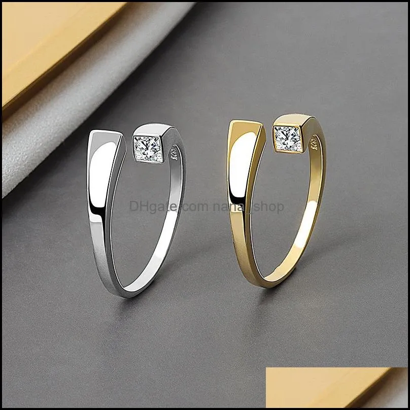 korean delicate square cubic zircon ring for women girls micro paved open adjustable rings fashion jewelry gifts