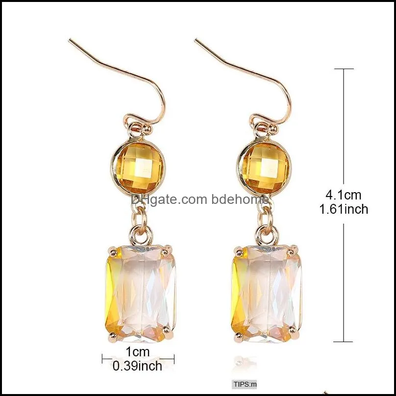colorful glass crystal dangle earrings round square double layer copper hook hanging earings for women drop jewelry gift wholesalez