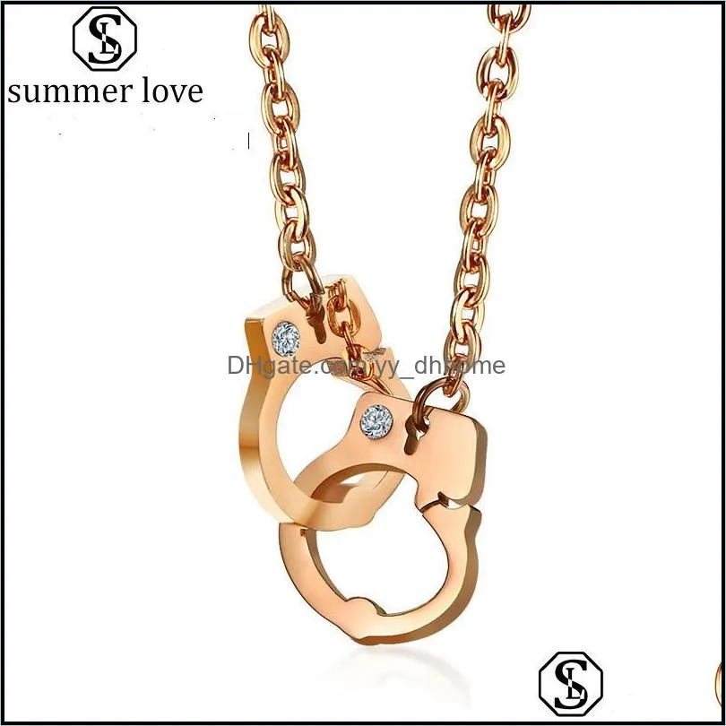 trendy handcuff pendant necklace rose gold chain rhinestone clavicle necklaces for women fashion neck jewelry as valentines day