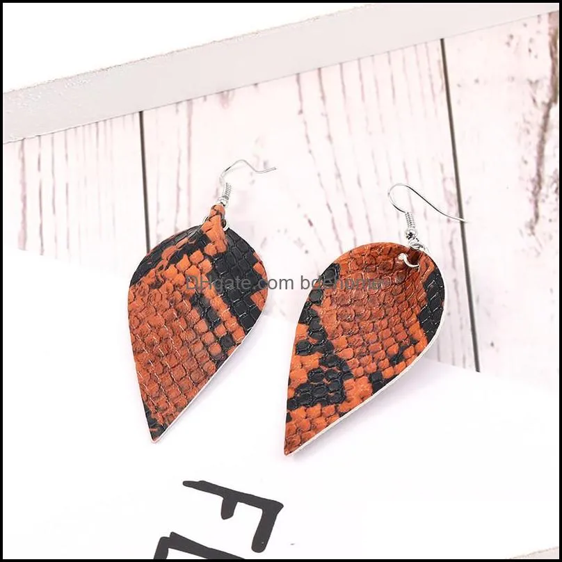  fashion snake skin faux leather earring for women bohemian earrings leaf light printing oval teardrop dangle earring christmas