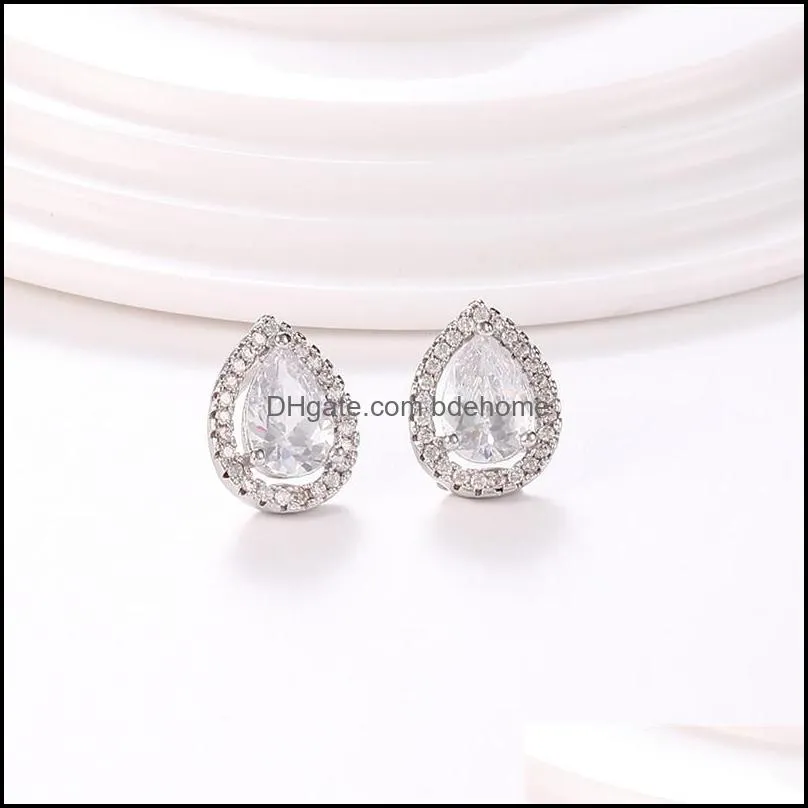 fashion teardrop zircon stud earrings for women lady design 925 sterling silver stud earring high quality jewelry giftsz