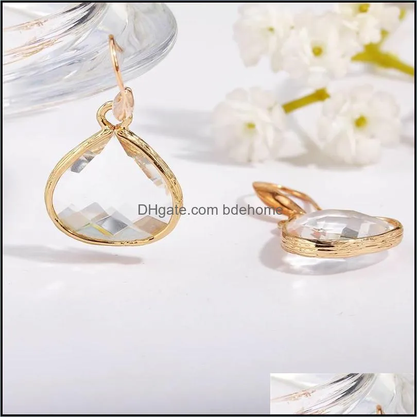 2020 trendy teardrop glass crystal dangle earrings gold color water drop earring for women girls fashion jewelryz