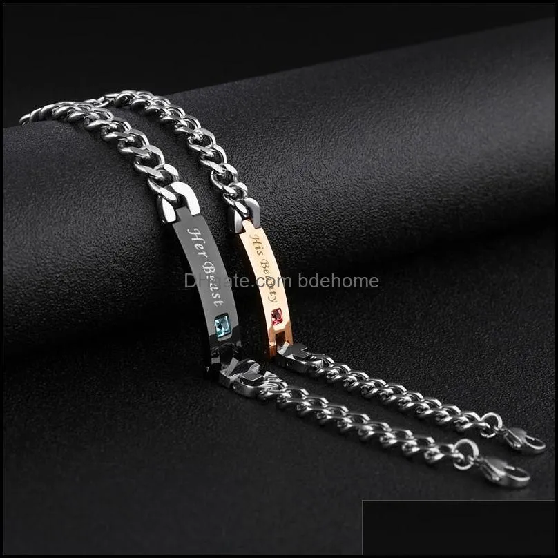 fashion stainless steel couple bracelet for lovers cubic zirconia promise love bracelet anniversary valentines day jewelry giftz
