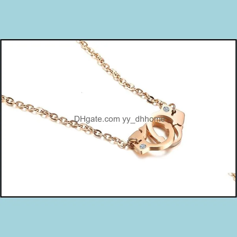 trendy handcuff pendant necklace rose gold chain rhinestone clavicle necklaces for women fashion neck jewelry as valentines day