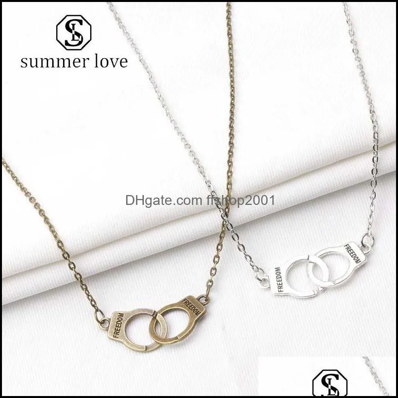 fashion retro silver gold handcuffs pendant necklace bohemia style simple couple creative jewelry for women men holiday gift