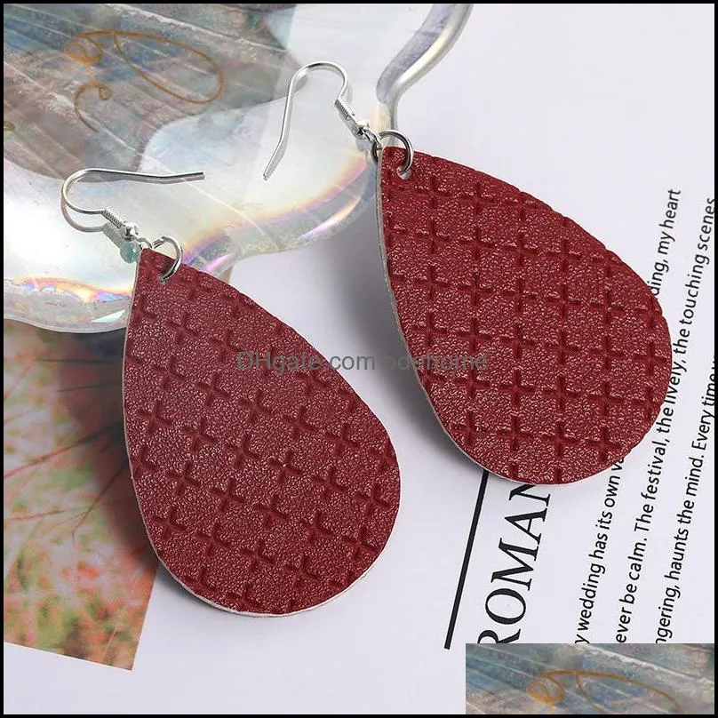  designer pu leather teardrop earring silver hook lattice leather dangle earrings for women jewelry gift wholesale 2020