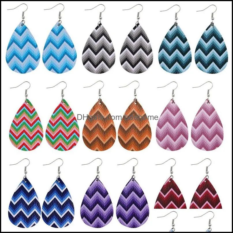 trendy pu leather teardrop earring silver hook water wave printed leather dangle earrings for women party gift jewelry 2020