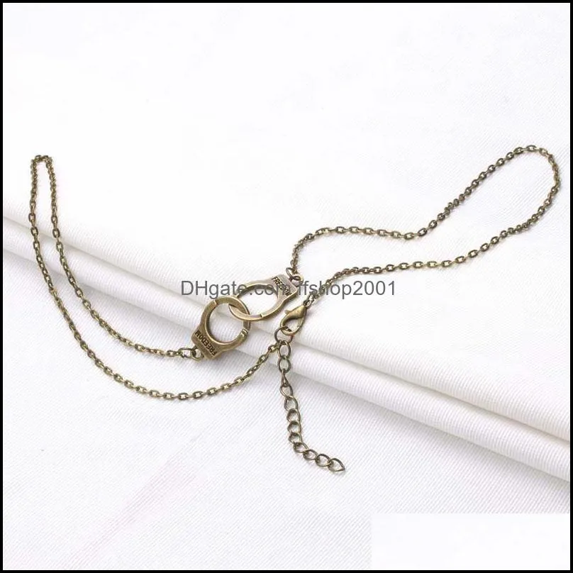 fashion retro silver gold handcuffs pendant necklace bohemia style simple couple creative jewelry for women men holiday gift