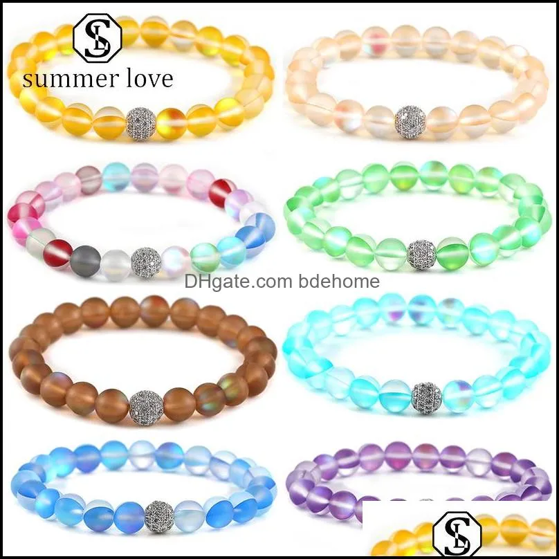 fashion colorful moonstone glitter crystal bracelet for women elastic adjustable round shape loose bead bracelet lucky jewerly gifty