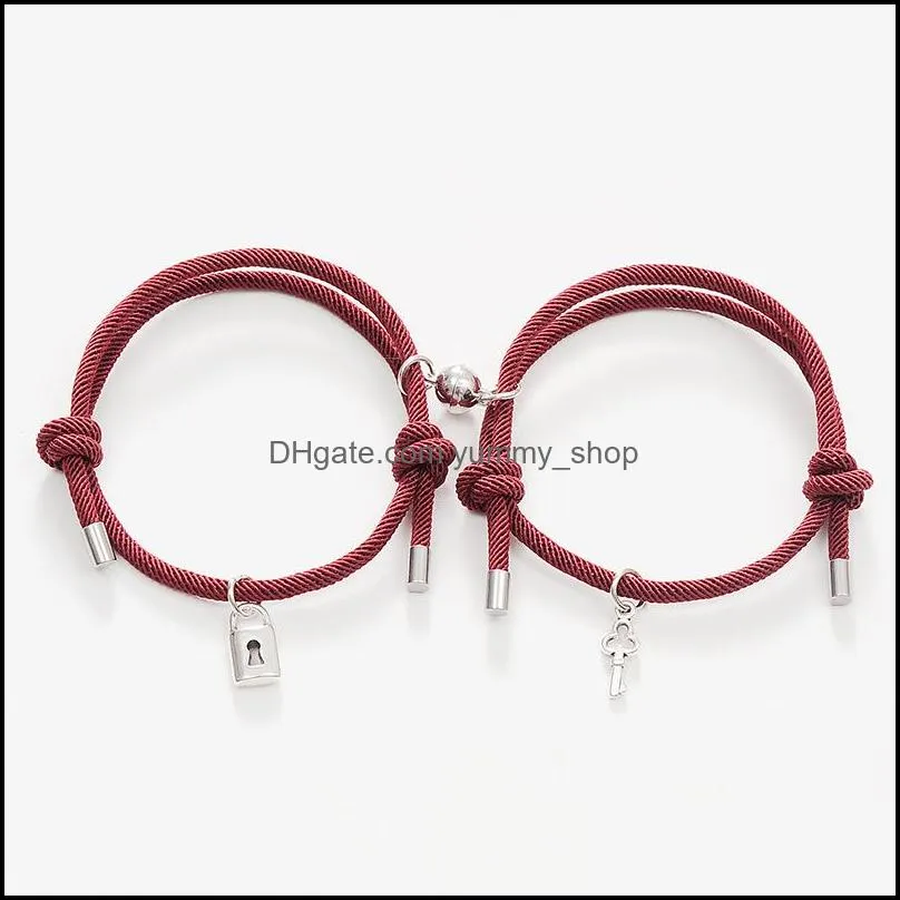 romantic magnet link bracelet couple classic key lock pair braslet lucky black red rope braclet anniversary gift attract brazalete