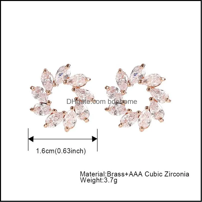 fashion cubic zircon crystal earrings fashionable flower stud earring gold rose gold silver for women wedding party giftz