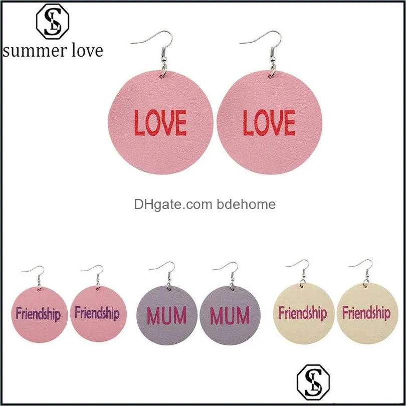 2020 arrival statement love/friendship/mum letter leather earrings for women colorful large hoop earrings fashion jewelry giftz