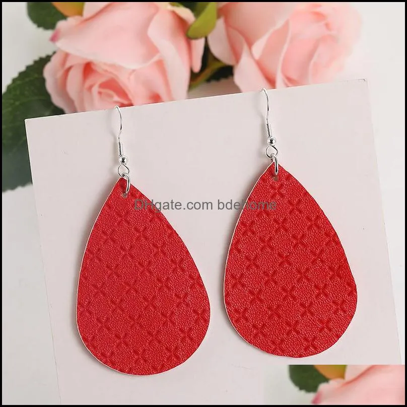  designer pu leather teardrop earring silver hook lattice leather dangle earrings for women jewelry gift wholesale 2020