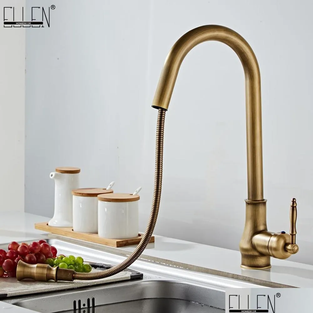 antique bronze kitchen faucets pull out cold sink swivel 360 degree water faucet water mixer pull down mixer taps elm902ab t200423