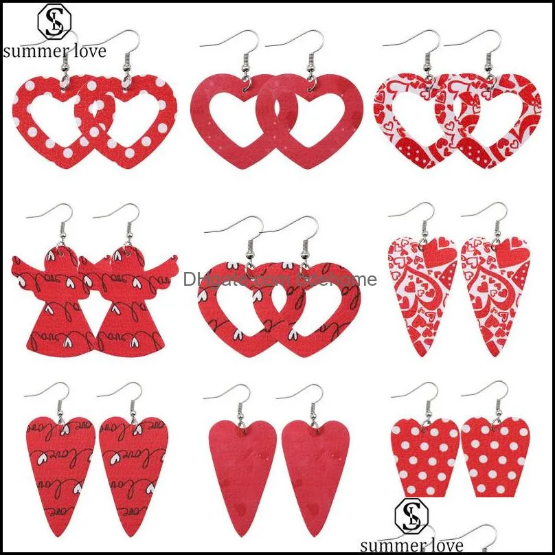 fashion love heart pendant leather earrings red and white cute angle dangle earrings for women valentines day jewelryz