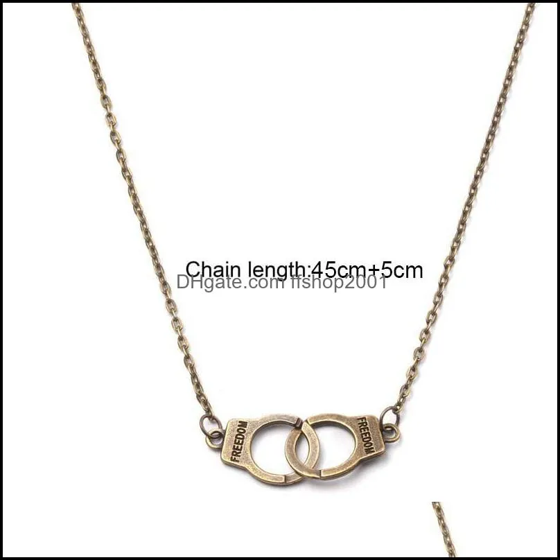 fashion retro silver gold handcuffs pendant necklace bohemia style simple couple creative jewelry for women men holiday gift