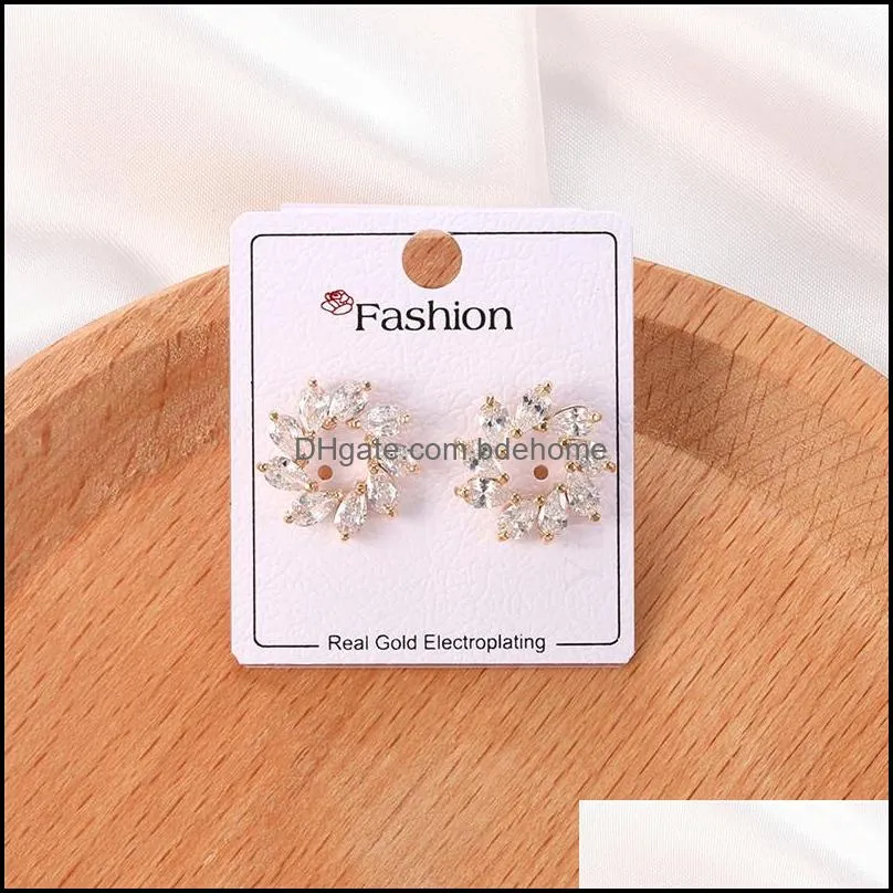 fashion cubic zircon crystal earrings fashionable flower stud earring gold rose gold silver for women wedding party giftz