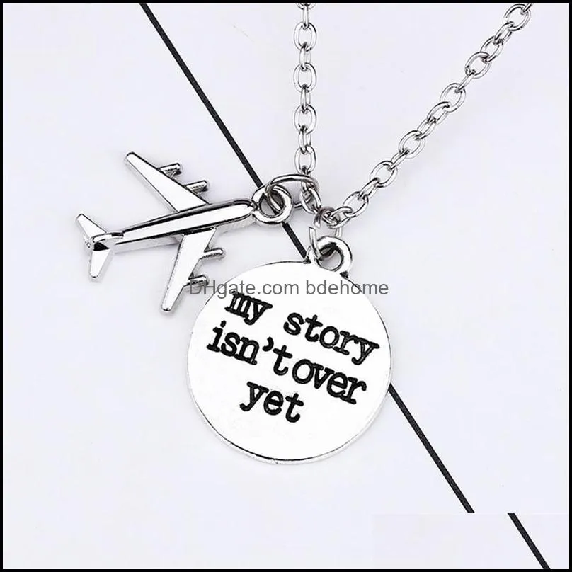 diy air plane necklace for women men letter my story isnt over yet pendant silver chain letter motivational pendants necklacesz