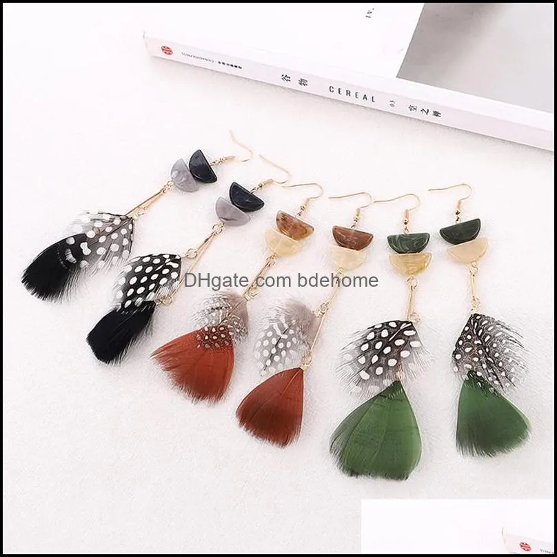 feather earrings 2020 women bohemian statement semicircle acetate sheet dangle earring long fashion jewelry gift wholesalez