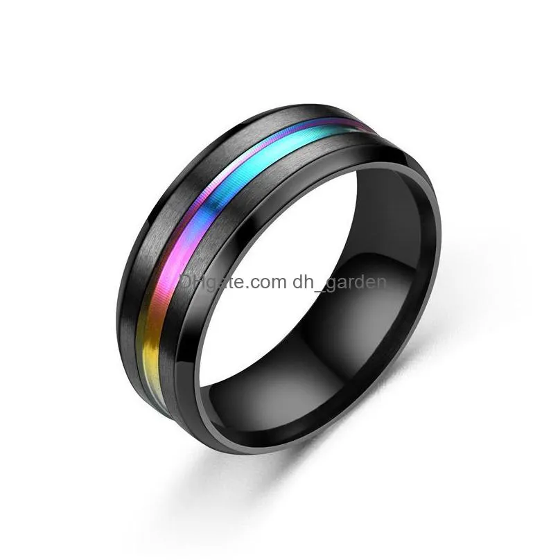 fashion 8mm mens stainless steel ring blue red colorful groove beveled edge wedding engagement rings mens anniversary jewelry