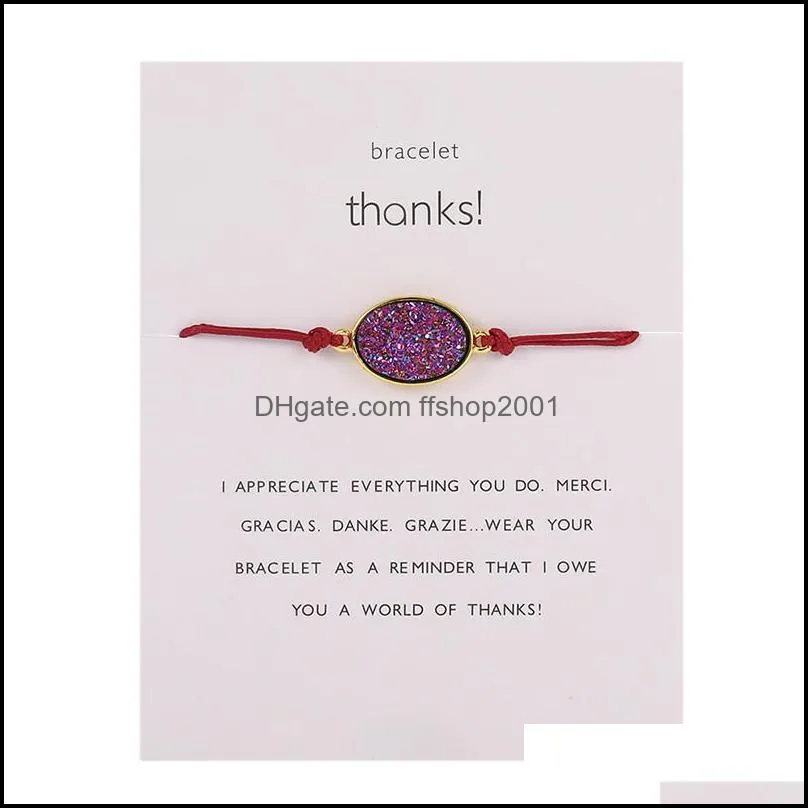fashion oval resin imitation stone adjustable colorful rope bracelets for women girl gift stainless steel bead braceletz