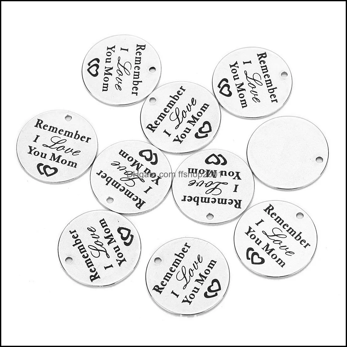 5pcs/lot stainless steel english alphabet tag charm for bangle bracelet necklace silver plating 20mm round shape diy jewelry pendant