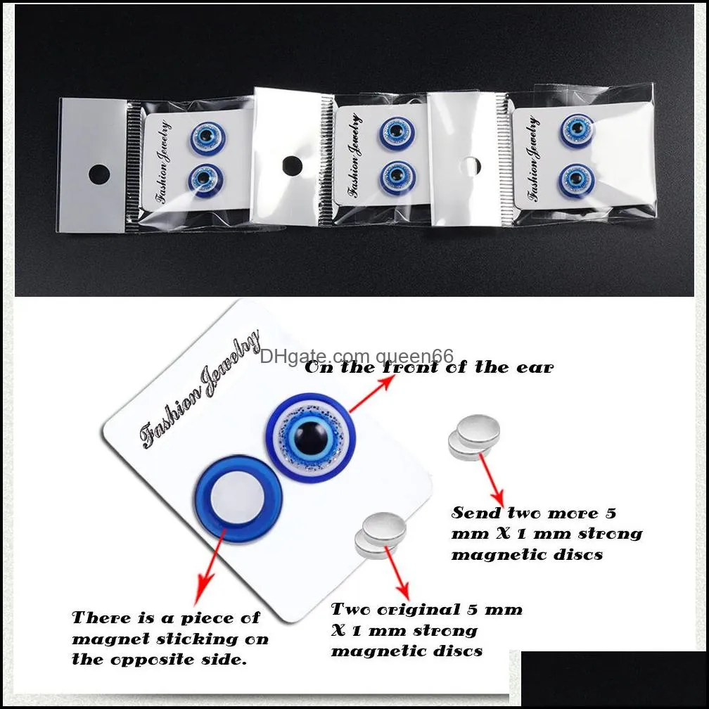 612mm blue evil eye stainless steel magnetic stud clip on earrings for men women punk hypoallergenic no pierced turkey ear cuff