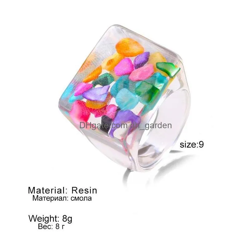 colorful transparent acrylic rhinestone resin set ring geometry open rings for women girls party jewelry