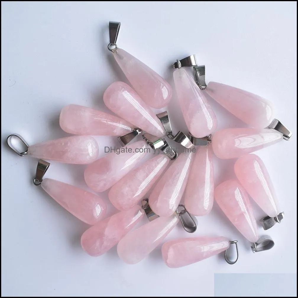 natural stone charms long drop shape opal rose quartz pendants chakras gem stone fit earrings necklace making assorted