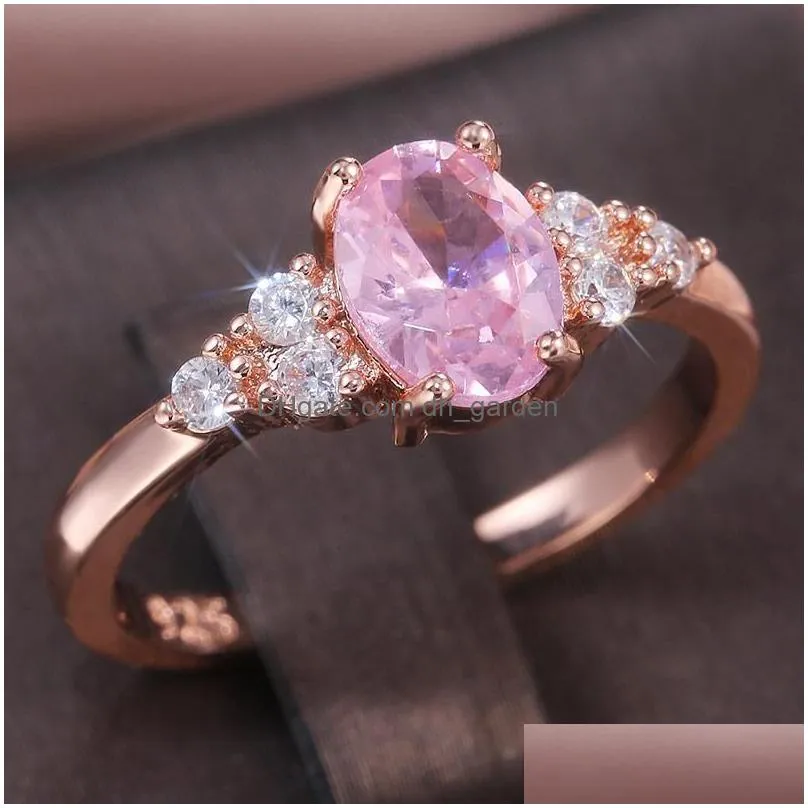 wedding rings romantic pink cubic zircon stone princess with rose gold color engagement accessories tiny delicate for womenwedding